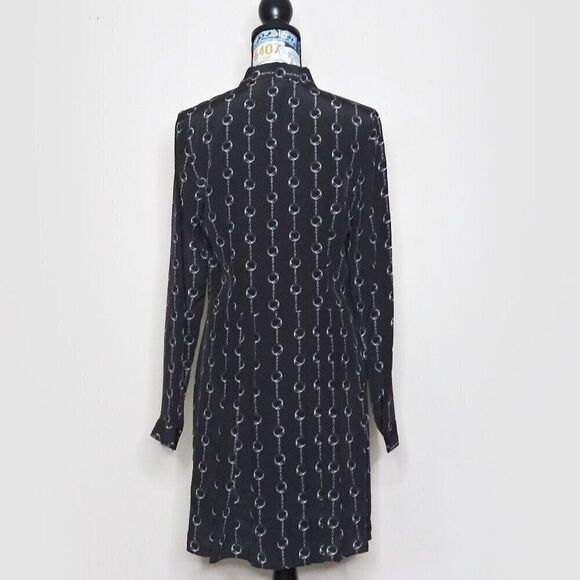THE KOOPLES Handcuffs Silk Dress Pleated Button Up Chains Black White Sz 3/US 8 - Picture 10 of 15